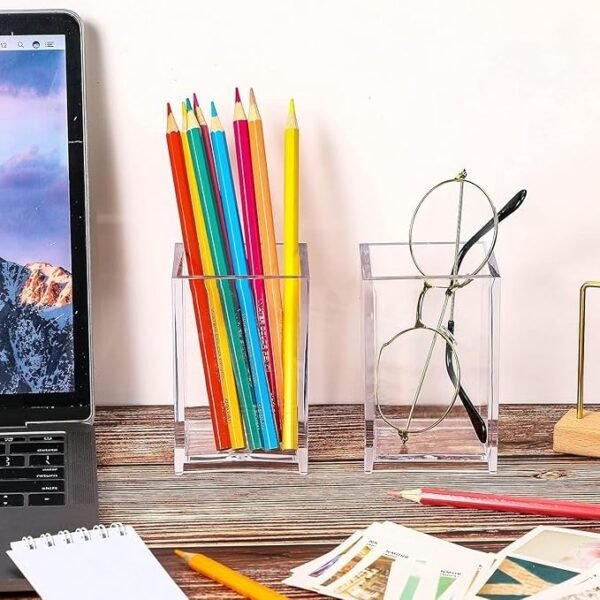 Dream One 6 Pieces Clear Acrylic Pen Holder Makeup Brush Holder Desktop Holder Desk Goth Accessories Square Stationery Organizer, Transparent Pencil Holder Acrylic for Home Office School