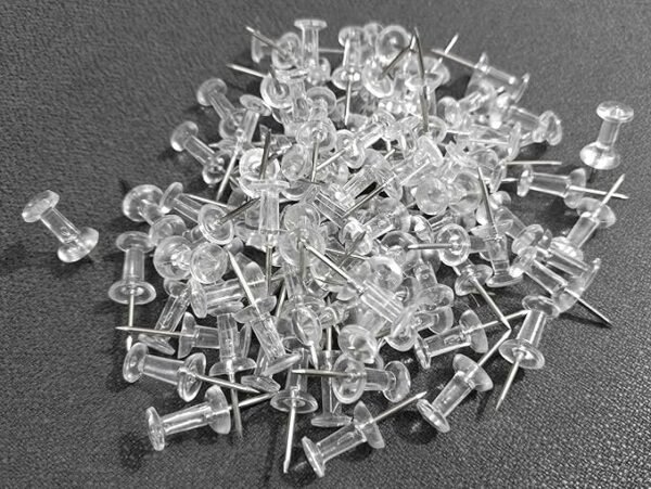 Push Pin, Thumb Pin, Board Pins, Cute Pins, Thumb Tacks, Plastic Clear White Transparent (60 Peace) Daily Use for Home, Shop, Bank, School, University, Corporate, Office Stationery.